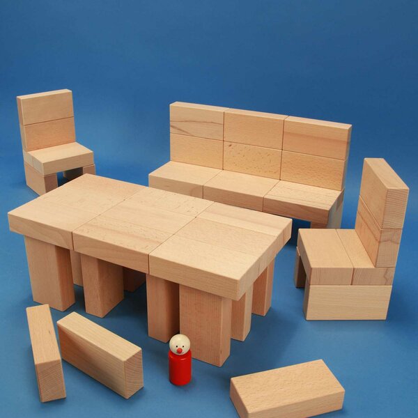 Wooden blocks set « Fröbel-Special 85 »in a large beechwood box