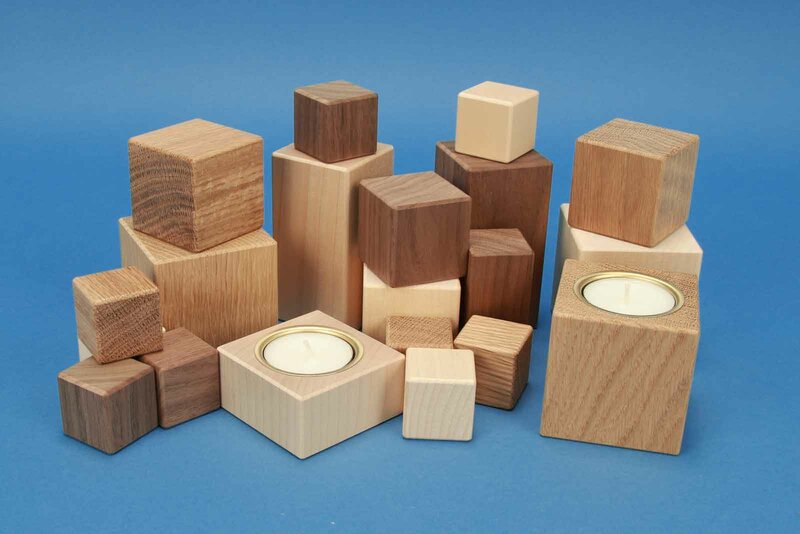 Wooden blocks made of maple, walnut and oak