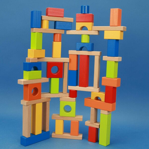 Set of colorful wooden building blocks